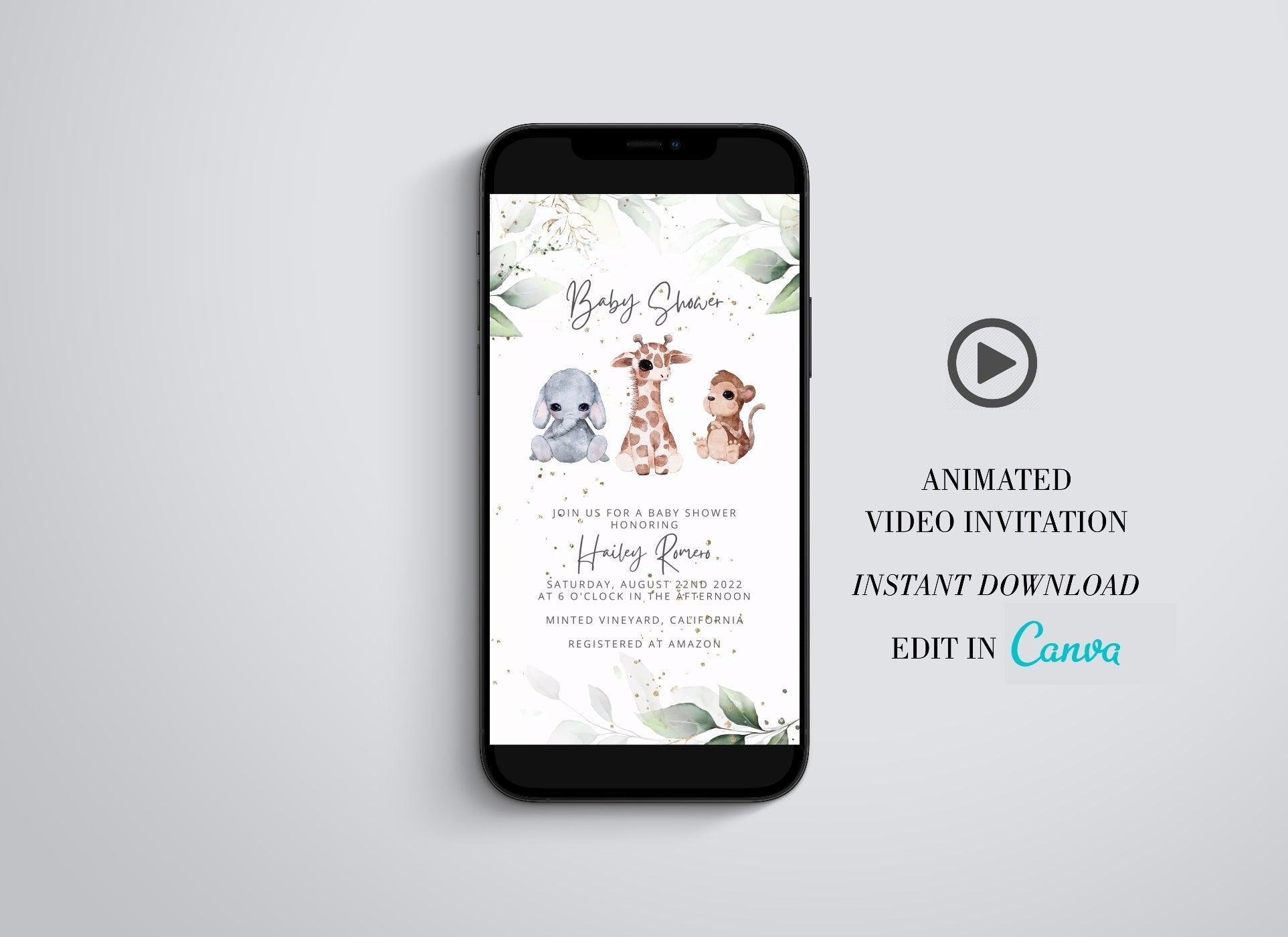 Instant Download Wedding Video Evite, Electronic Save The Date, Wedding Video Invitation, Animated Invitation, Gold Glitter Wedding, Greenery - SAVVY PAPER CO