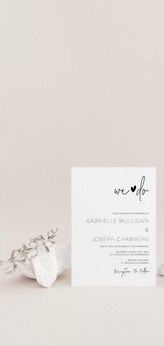 Minimalist Wedding Invitation Template, Printable Invite, Simple Wedding Invites Editable Wedding Invitations - GAB - SAVVY PAPER CO