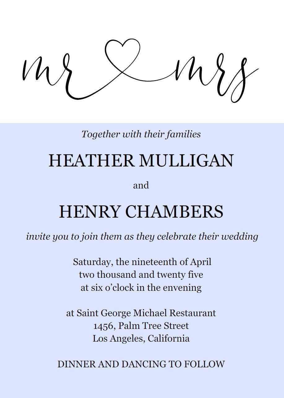 Mr and Mrs Wedding Invitation Template, Editable Wedding Invitation Template, Printable, Calligraphy, Instant Download, Heart - Heather - SAVVY PAPER CO