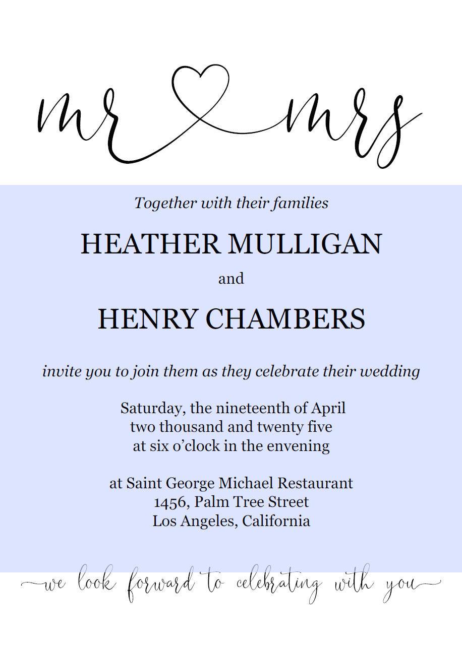 Mr and Mrs Wedding Invitation Template, Editable Wedding Invitation Template, Printable, Calligraphy, Instant Download, Heart - Heather - SAVVY PAPER CO