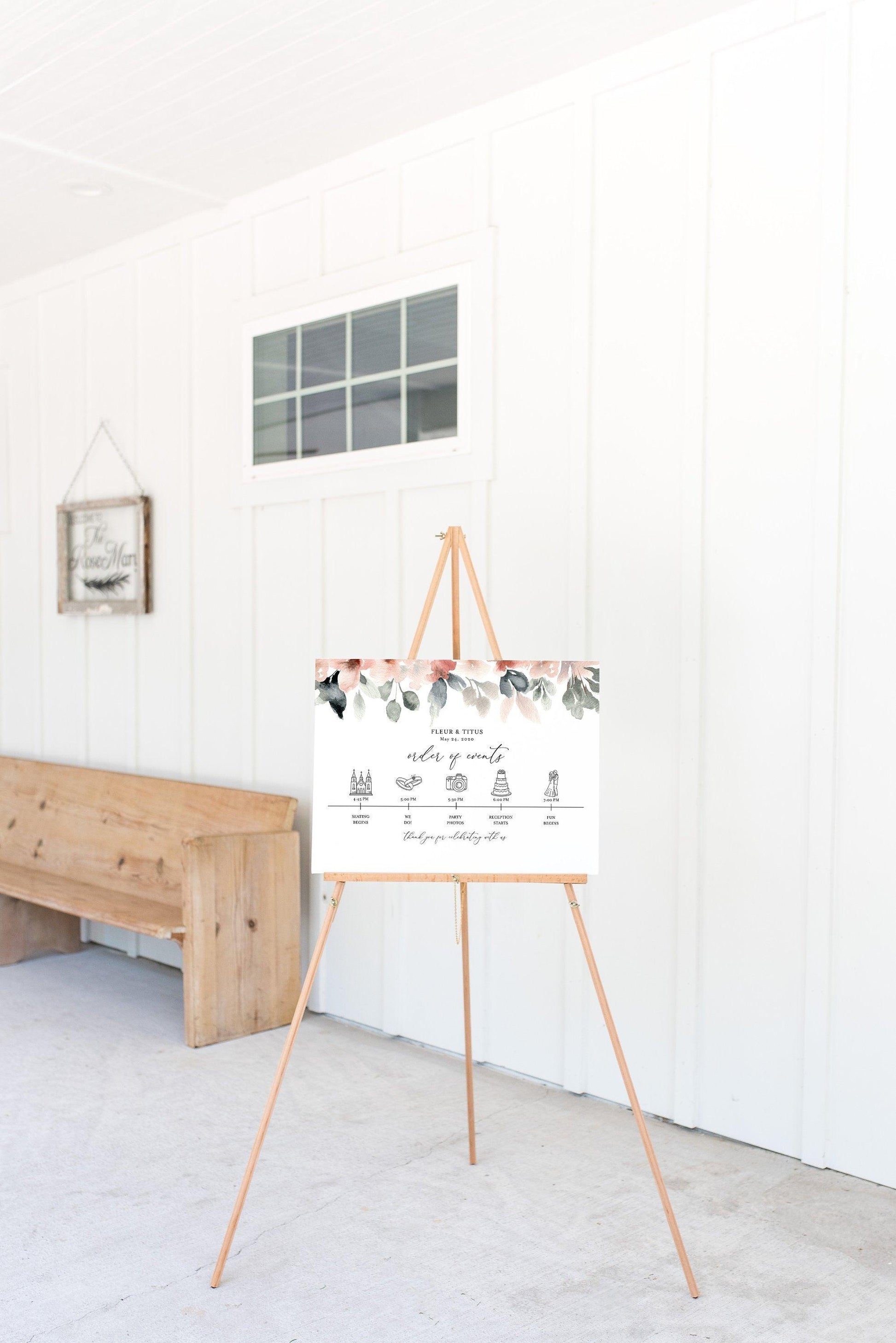 Order of Events Sign Template Blush Wedding Itinerary Sign Timeline Sign Printable - Fleur - SAVVY PAPER CO