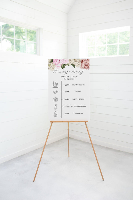 Order of Events Sign Template Wedding Itinerary Sign Timeline Sign Printable Blush Floral - Harper - SAVVY PAPER CO