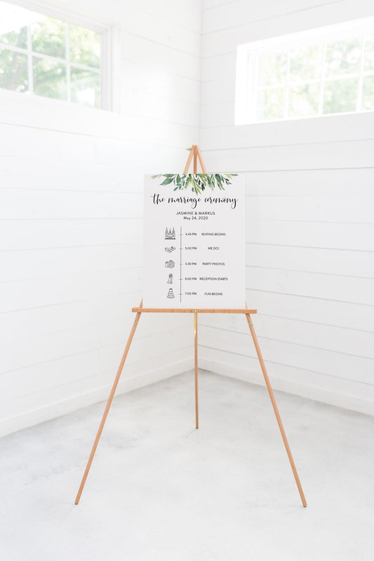 Order of Events Sign Template Wedding Itinerary Sign Timeline Sign Printable Greenery - Jasmine - SAVVY PAPER CO