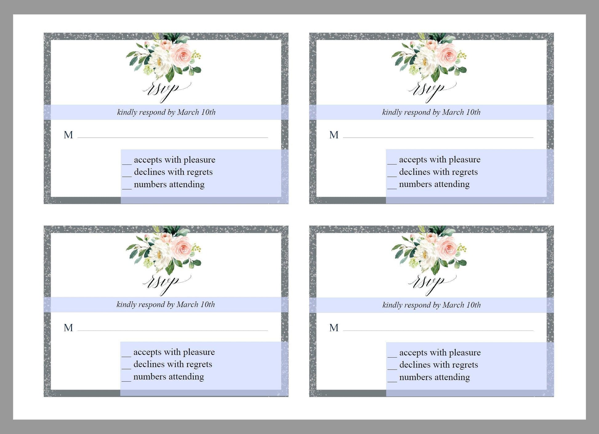 Printable Floral Gray Wedding Invitation Set Editable Template, DIY Instant Download Invites, Invitation Suite - Eloise - SAVVY PAPER CO