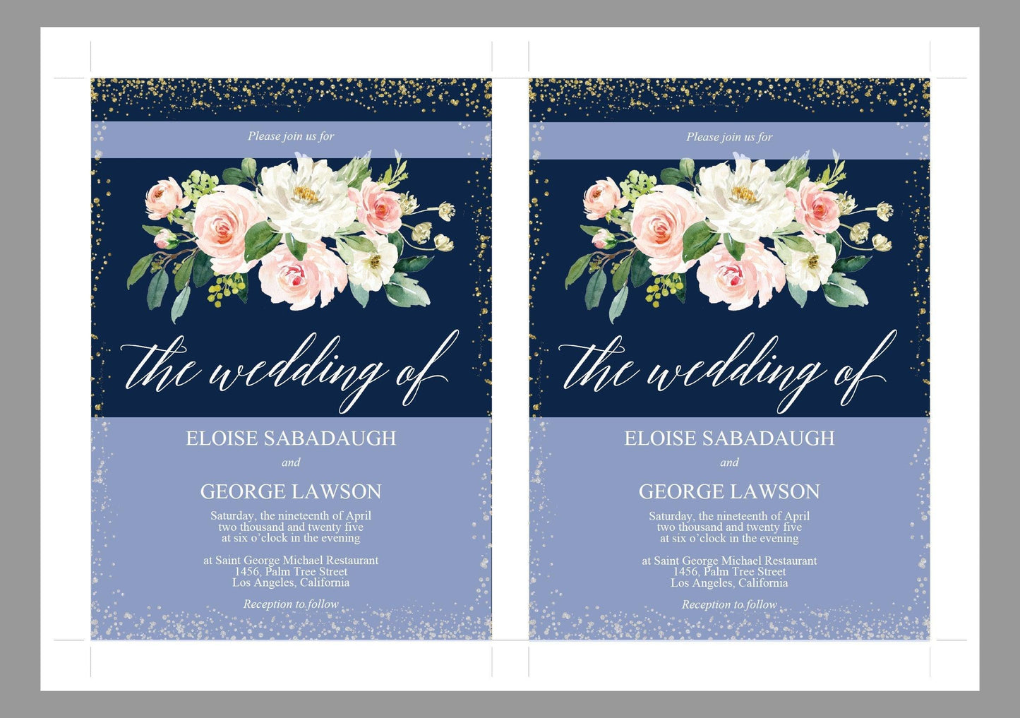 Printable Floral Navy Blue Wedding Invitation Set Editable Template, DIY Instant Download Invites, Invitation Suite PDF - Eloise - SAVVY PAPER CO