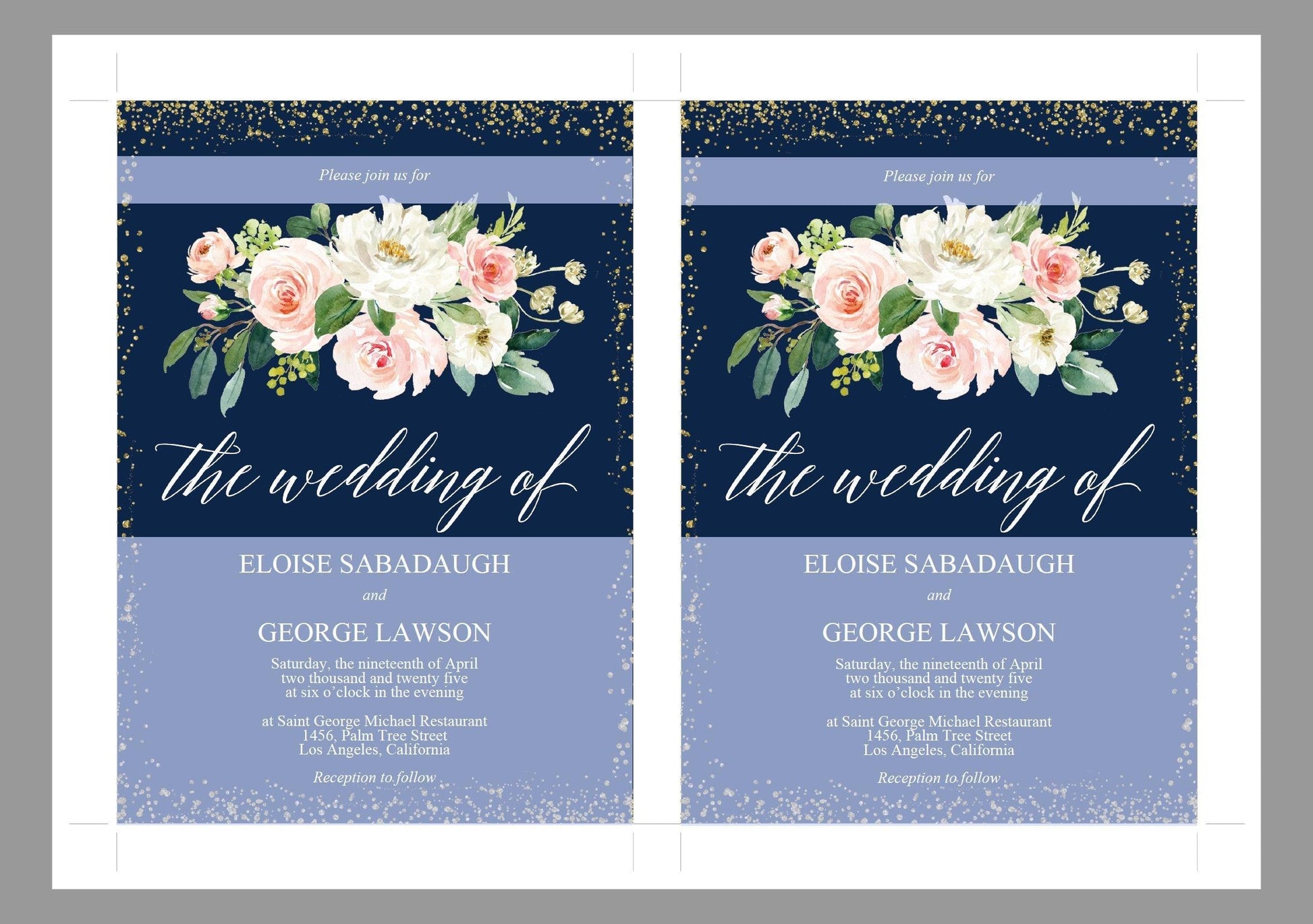 Printable Floral Navy Blue Wedding Invitation Set Editable Template, DIY Instant Download Invites, Invitation Suite PDF - Eloise - SAVVY PAPER CO