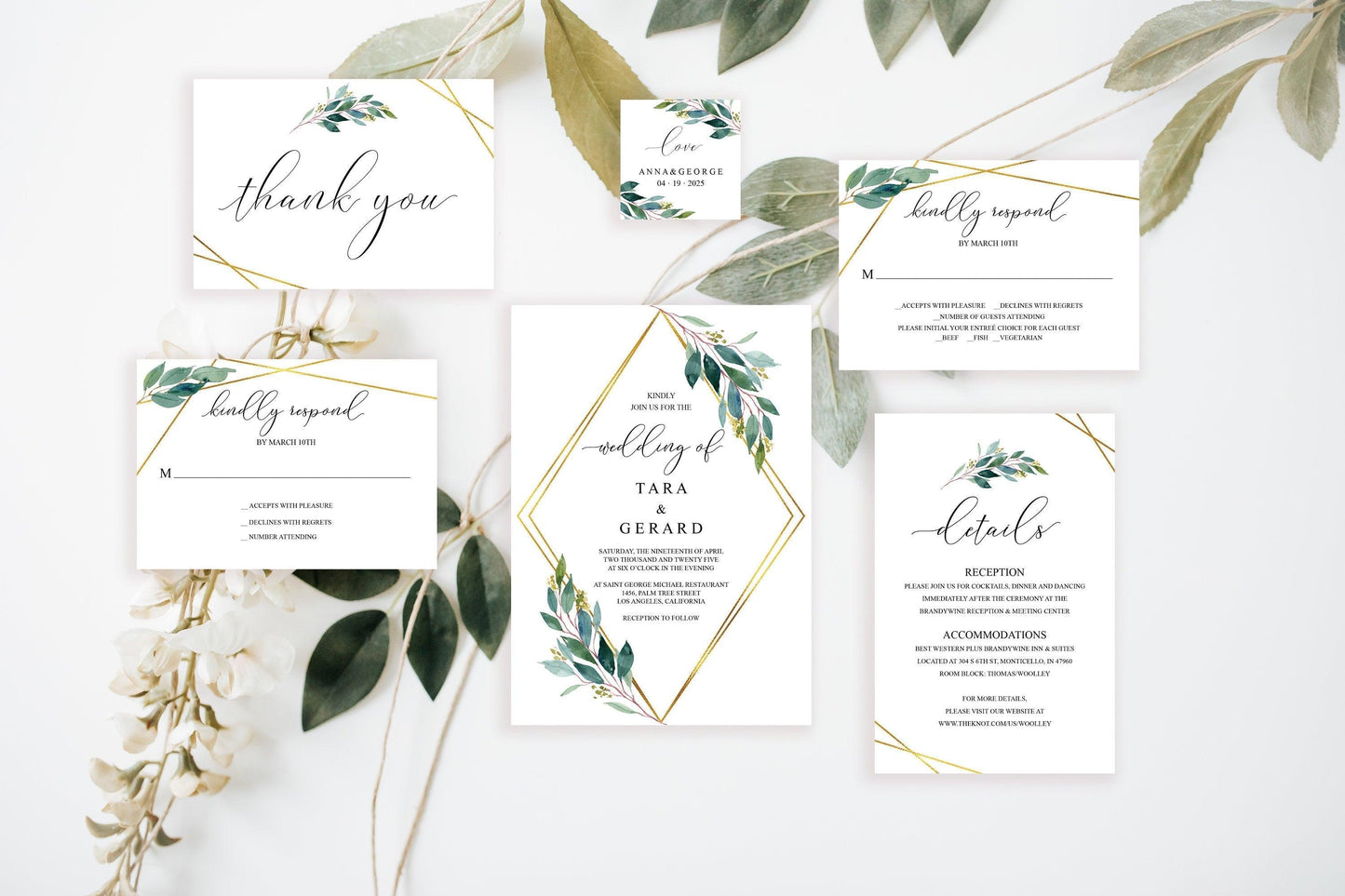 Printable Geometric Wedding Invitation Set Editable Template, DIY Instant Download Invites, Invitation Suite PDF Greenery- TARA - SAVVY PAPER CO