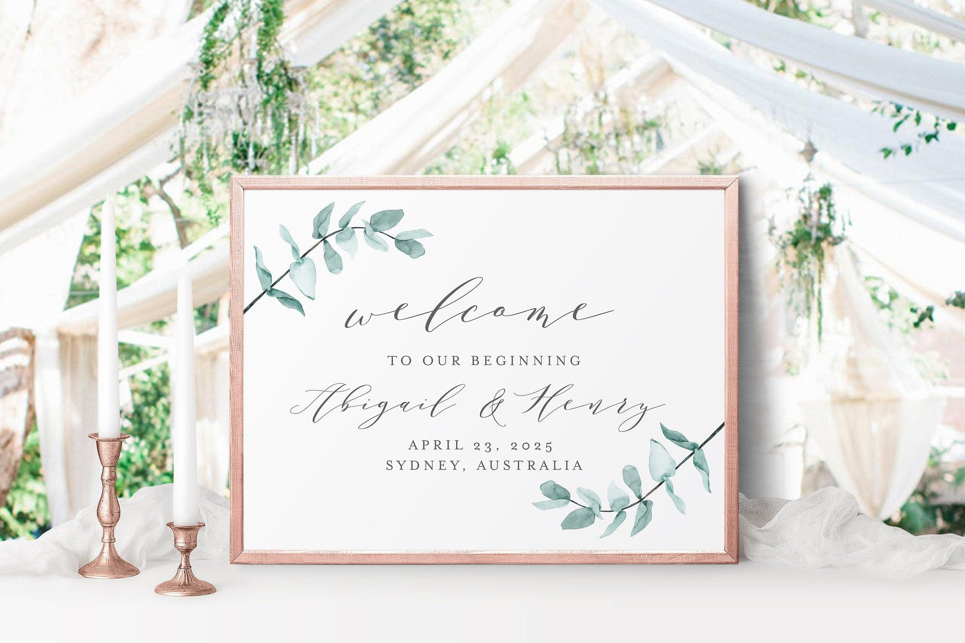 Printable Greenery Wedding Welcome Sign Editable Template Instant Download - Abi - SAVVY PAPER CO