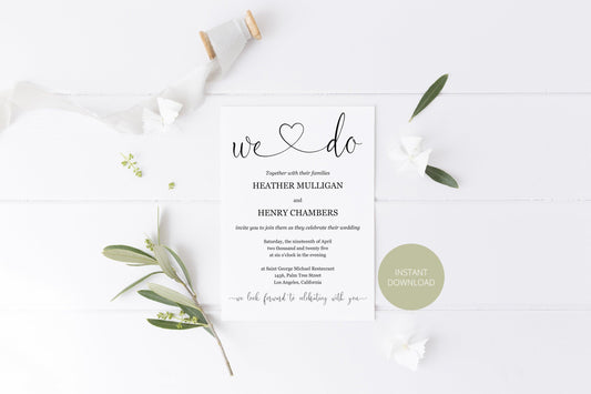 Printable We Do Rustic Wedding Invitation Set Editable Template, DIY Instant Download Invites, Invitation Suite - Heather - SAVVY PAPER CO