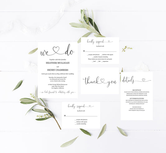 Printable We Do Rustic Wedding Invitation Set Editable Template, DIY Instant Download Invites, Invitation Suite - Heather - SAVVY PAPER CO