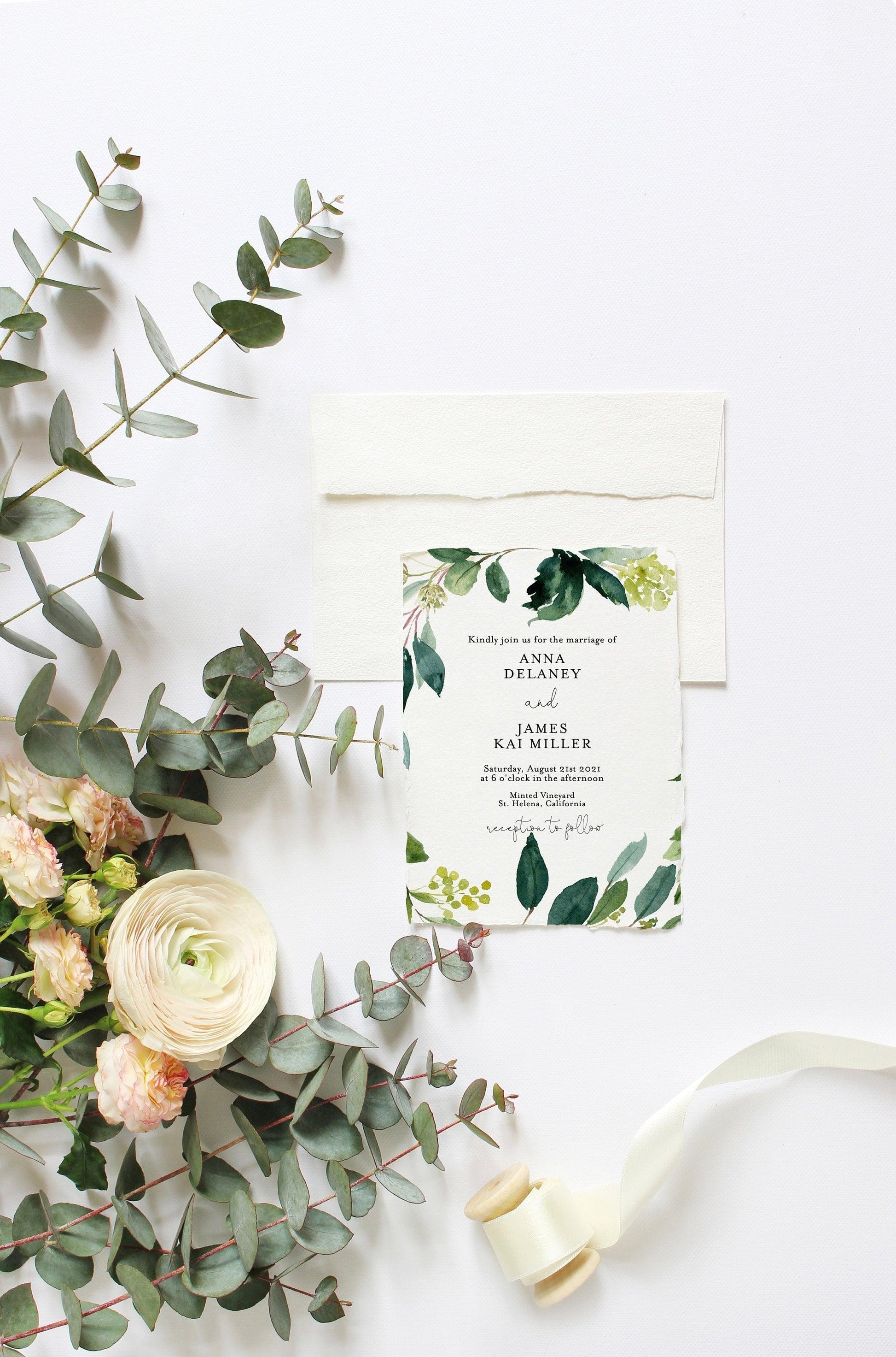Printable Wedding Invitation, Editable Invite Editable text Greenery Wedding Templett- ANNA - SAVVY PAPER CO