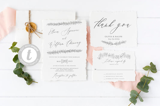 Printable Wedding Invitation Set Editable Template, DIY Instant Download Invites, Invitation Suite, 100% Editable- OLIVIA - SAVVY PAPER CO