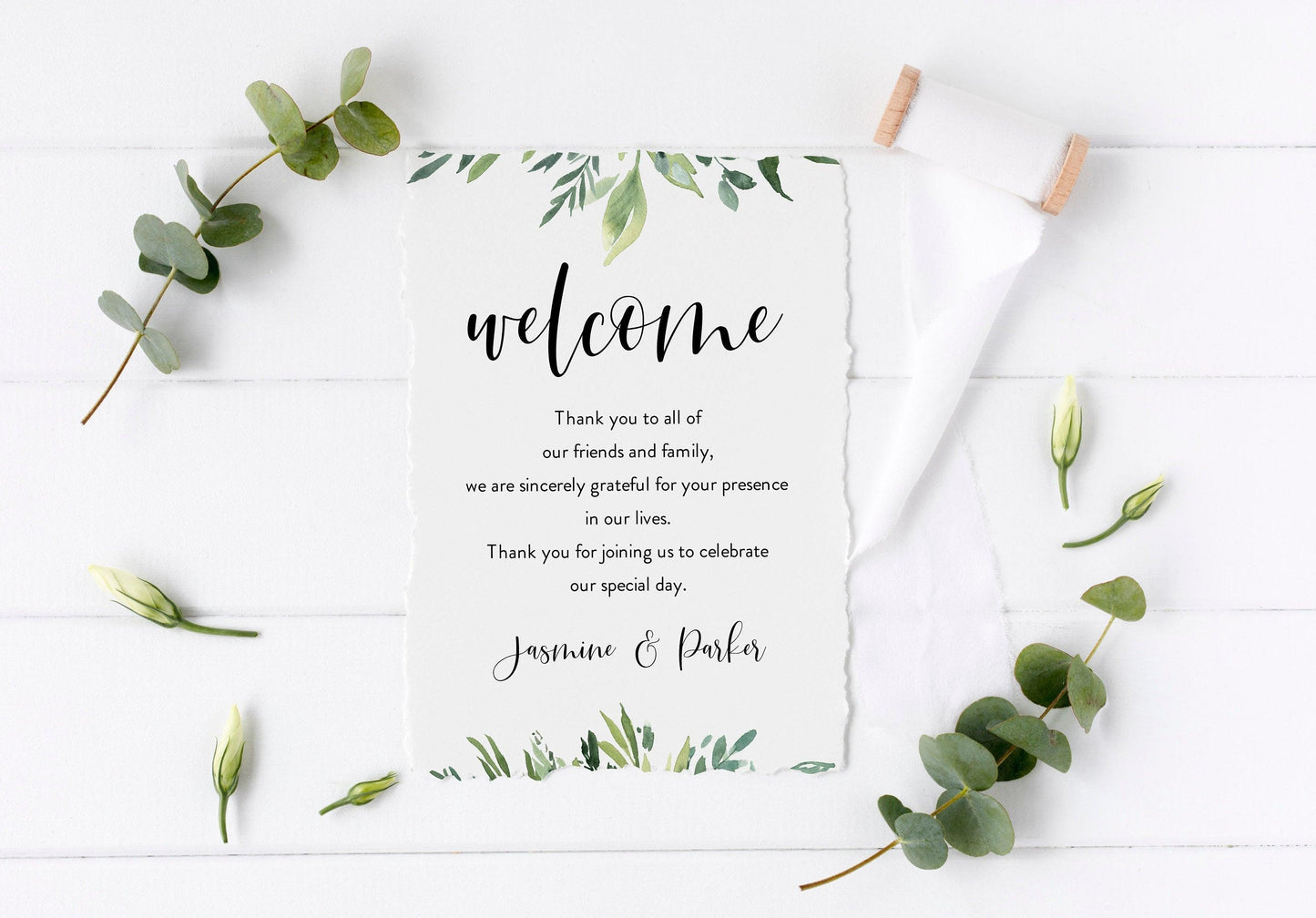 Printable Wedding Itinerary Template Card Timeline Welcome 100% editable Templett Greenery - Jasmine - SAVVY PAPER CO