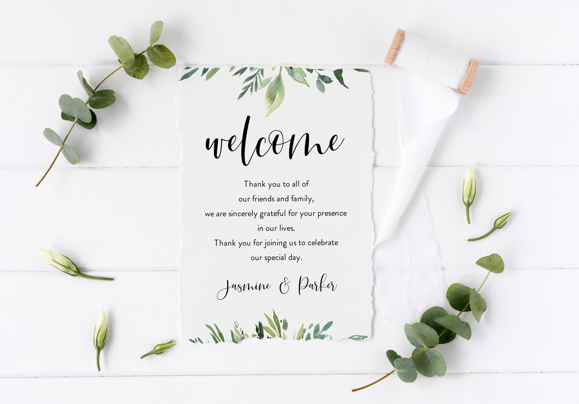 Printable Wedding Itinerary Template Card Timeline Welcome 100% editable Templett Greenery - Jasmine - SAVVY PAPER CO