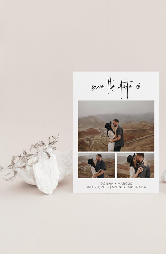 Printable Wedding Save-the-Date Template with photo Engagement Invite 100% editable Heart - DONNA - SAVVY PAPER CO