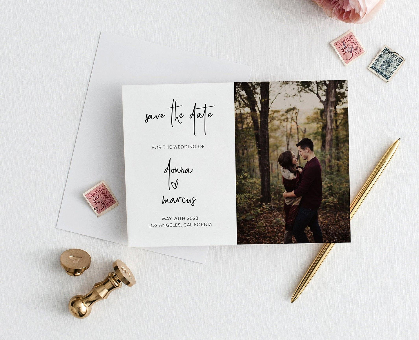 Printable Wedding Save-the-Date Template with photo Engagement Invite 100% editable Heart - DONNA - SAVVY PAPER CO