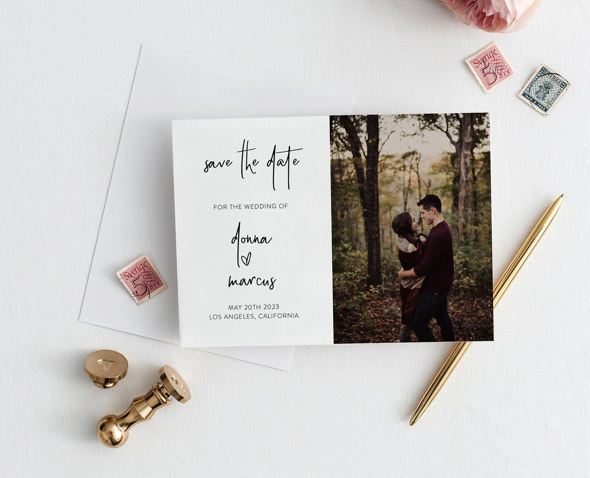 Printable Wedding Save-the-Date Template with photo Engagement Invite 100% editable Heart - DONNA - SAVVY PAPER CO