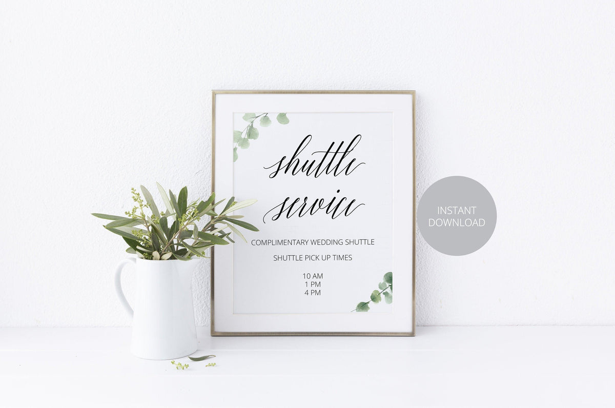 Weddign Shuttle Sign Printable Wedding Shuttle Service Sign, Editable Template, Shuttle ...