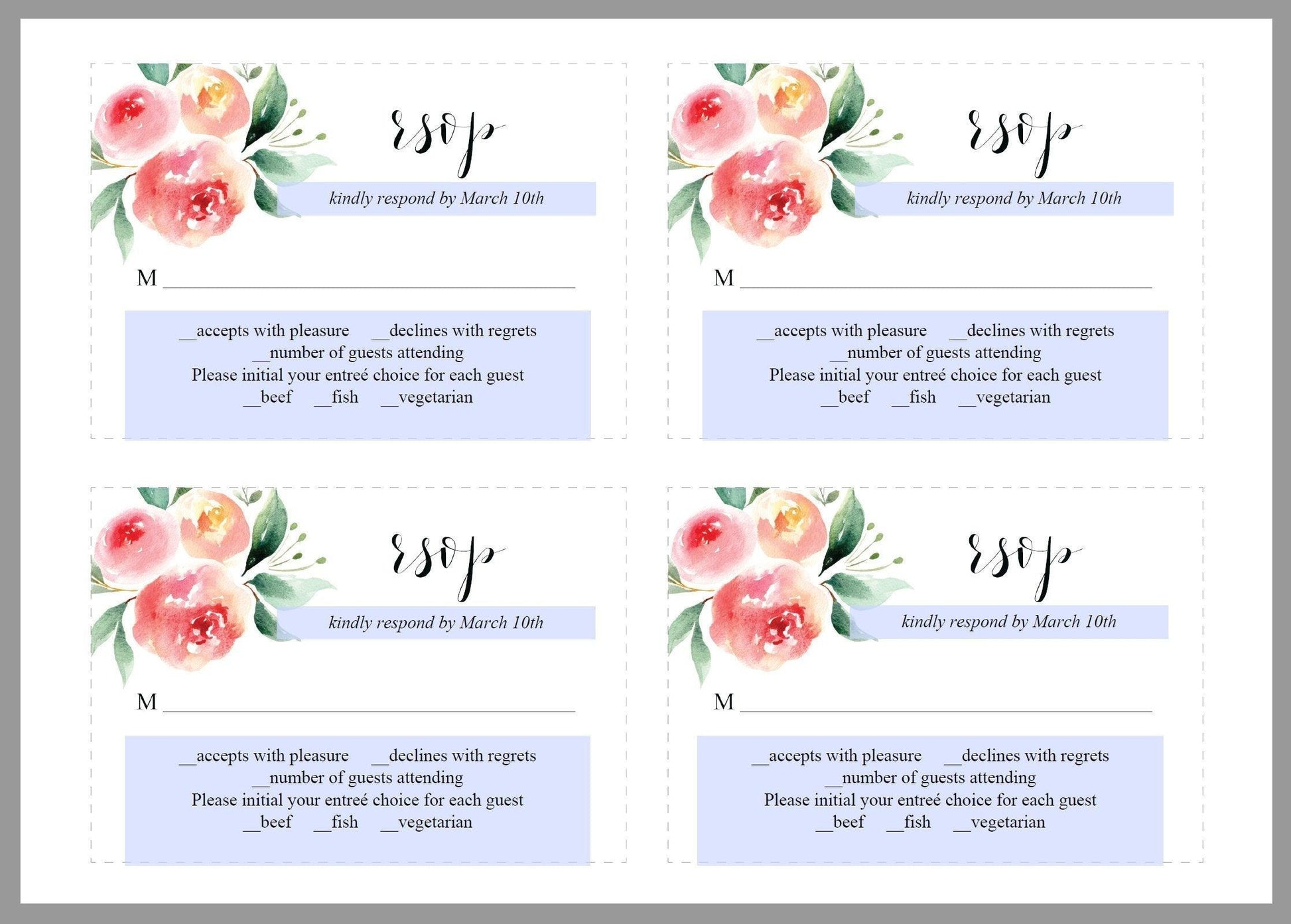 RSVP Card Template, Wedding RSVP, Response Card, RSVP cards, Wedding, Printable rsvp, Wedding Response, Floral Blush, Calligraphy - Sarah - SAVVY PAPER CO