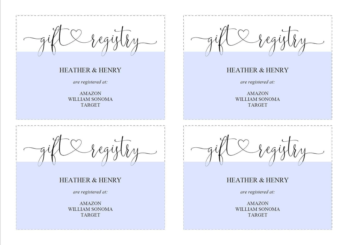 Registered At Card Example Registry Card Template, Gift Registry, Wedding Template, Enclosure ...