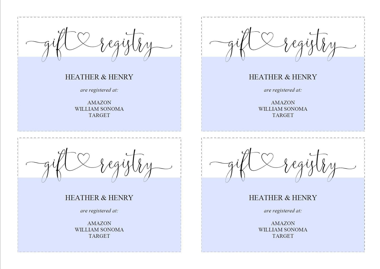 Registry Card Template, Gift Registry, Wedding Template, Enclosure Cards, Registry Wedding, Shower Registry, Registry Card Insert - Heather - SAVVY PAPER CO
