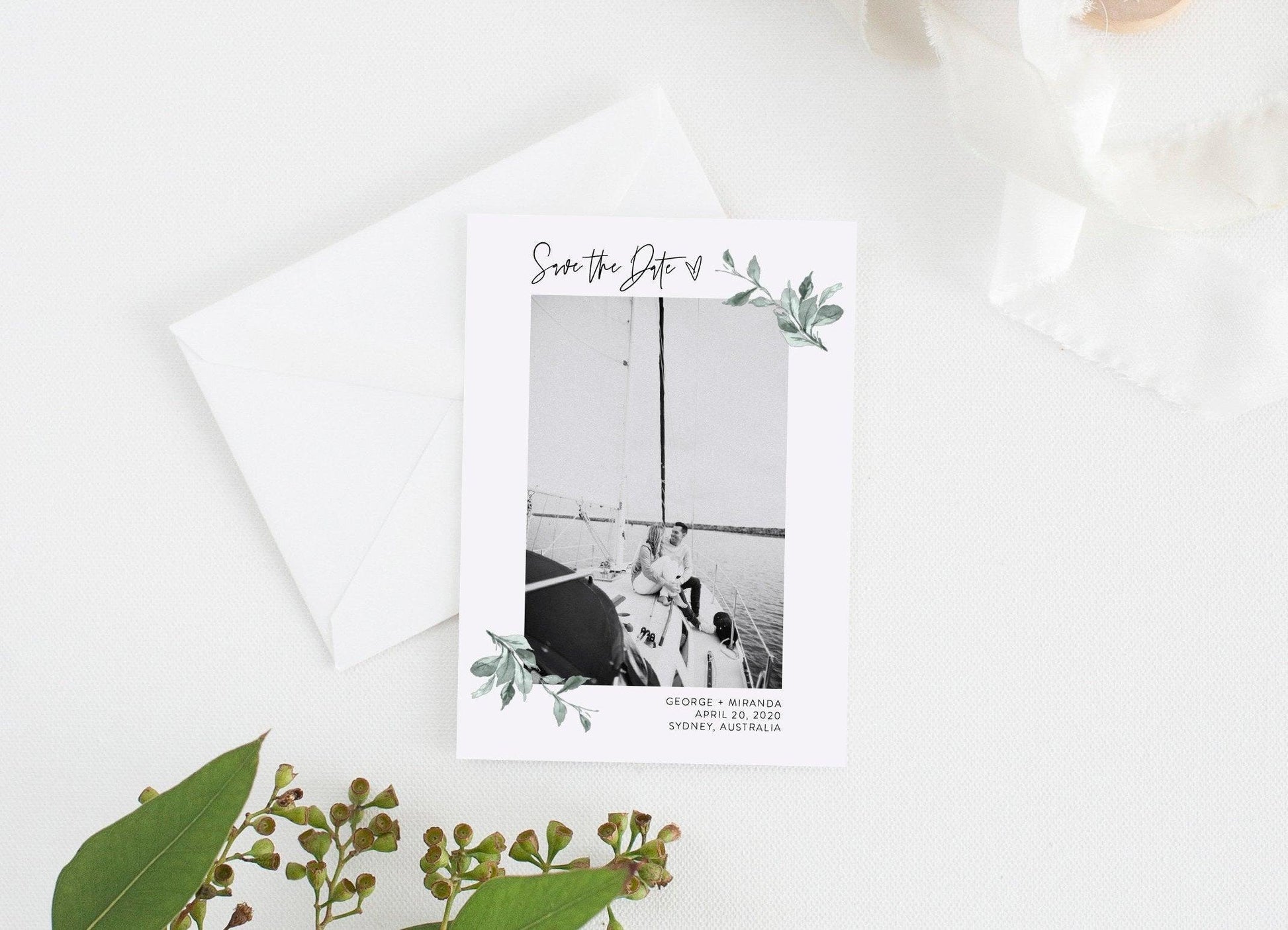 Save the Date Template, Photo Save The Date Template, Save Our Date Cards, Greenery Photography Instant Download - Mira - SAVVY PAPER CO
