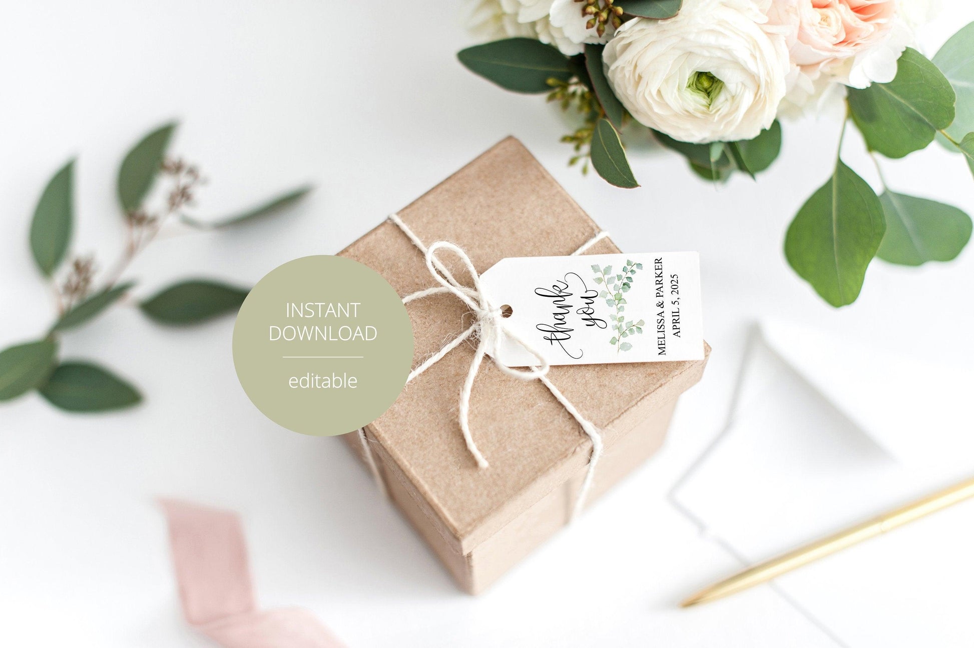 Simple Wedding Thank You Tags, Instant Download, Thank you Gift Tags, Printable Thank You, Greenery, Rustic Wedding - Melissa - SAVVY PAPER CO