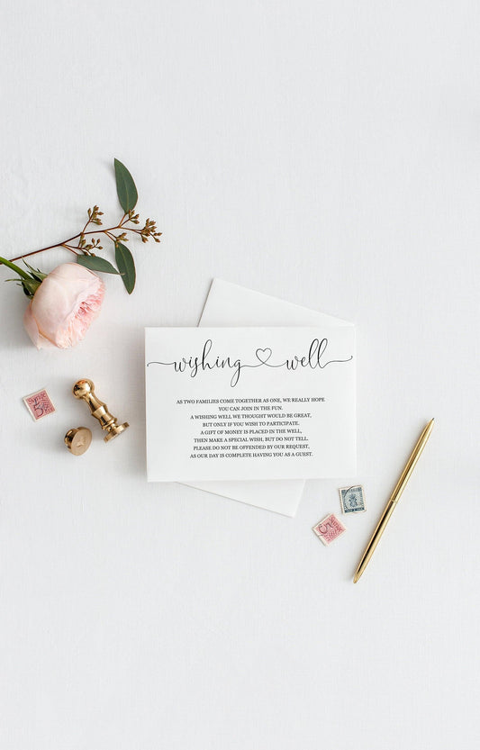 Simple Wedding Wishing Well Card Template,Instant Download, Editable Wishing, Wishing well Cards Insert, Calligraphy,Rustic,Heart - Heather - SAVVY PAPER CO