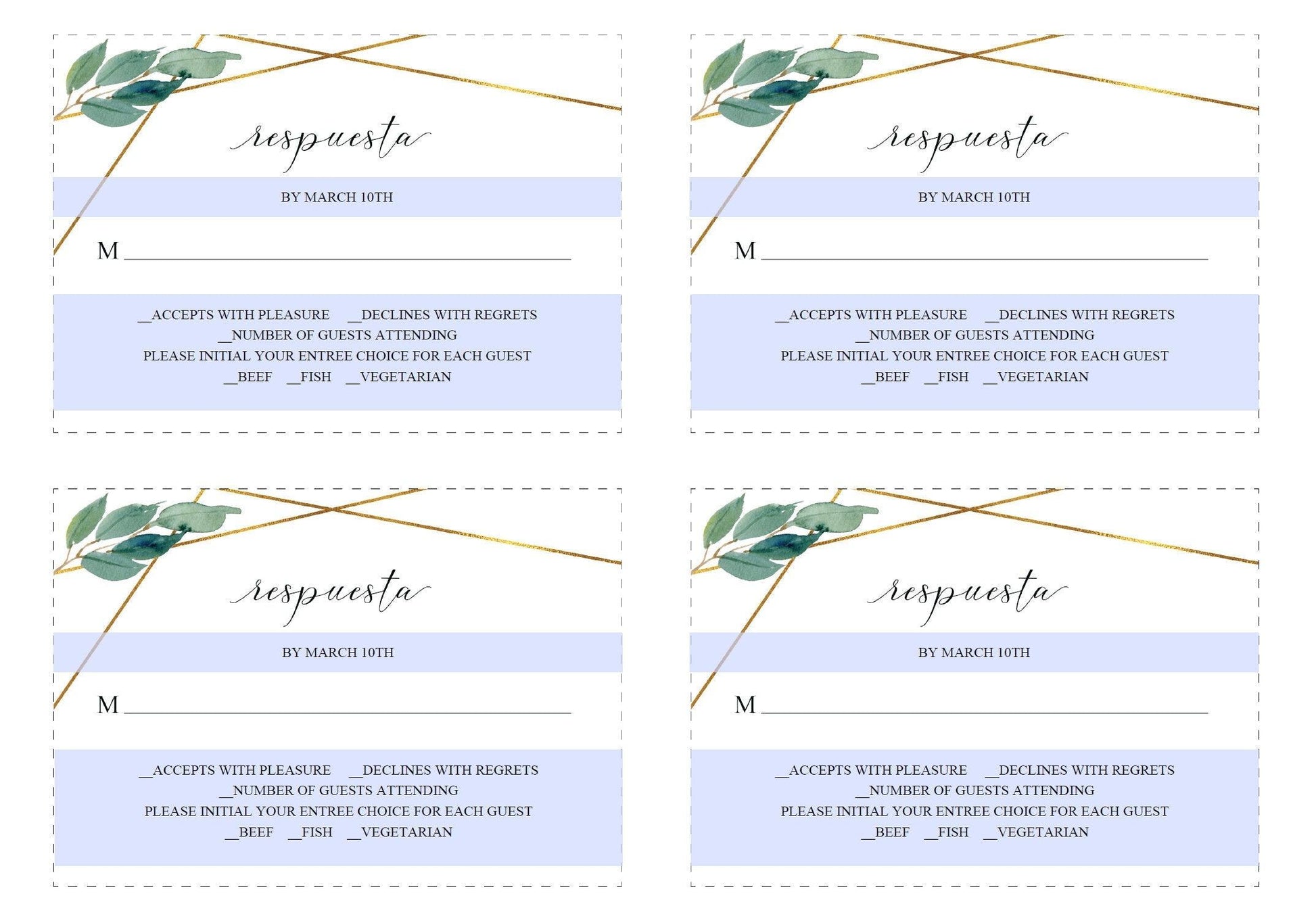 Spanish RSVP Card Template, Wedding RSVP, Response Card, RSVP cards, Geometric Wedding, Printable rsvp, Wedding Response, Greenery - Tara - SAVVY PAPER CO