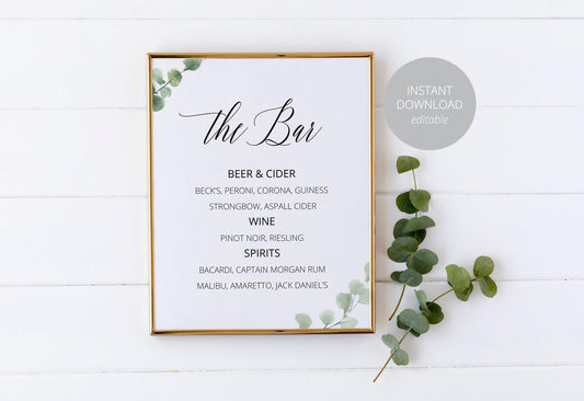 Wedding Bar Sign, Wedding Drink Sign, Bar Menu, DIY, Wedding signs, Signature Drinks, Drink, Template, Instant Download, Wedding Decor - SAVVY PAPER CO