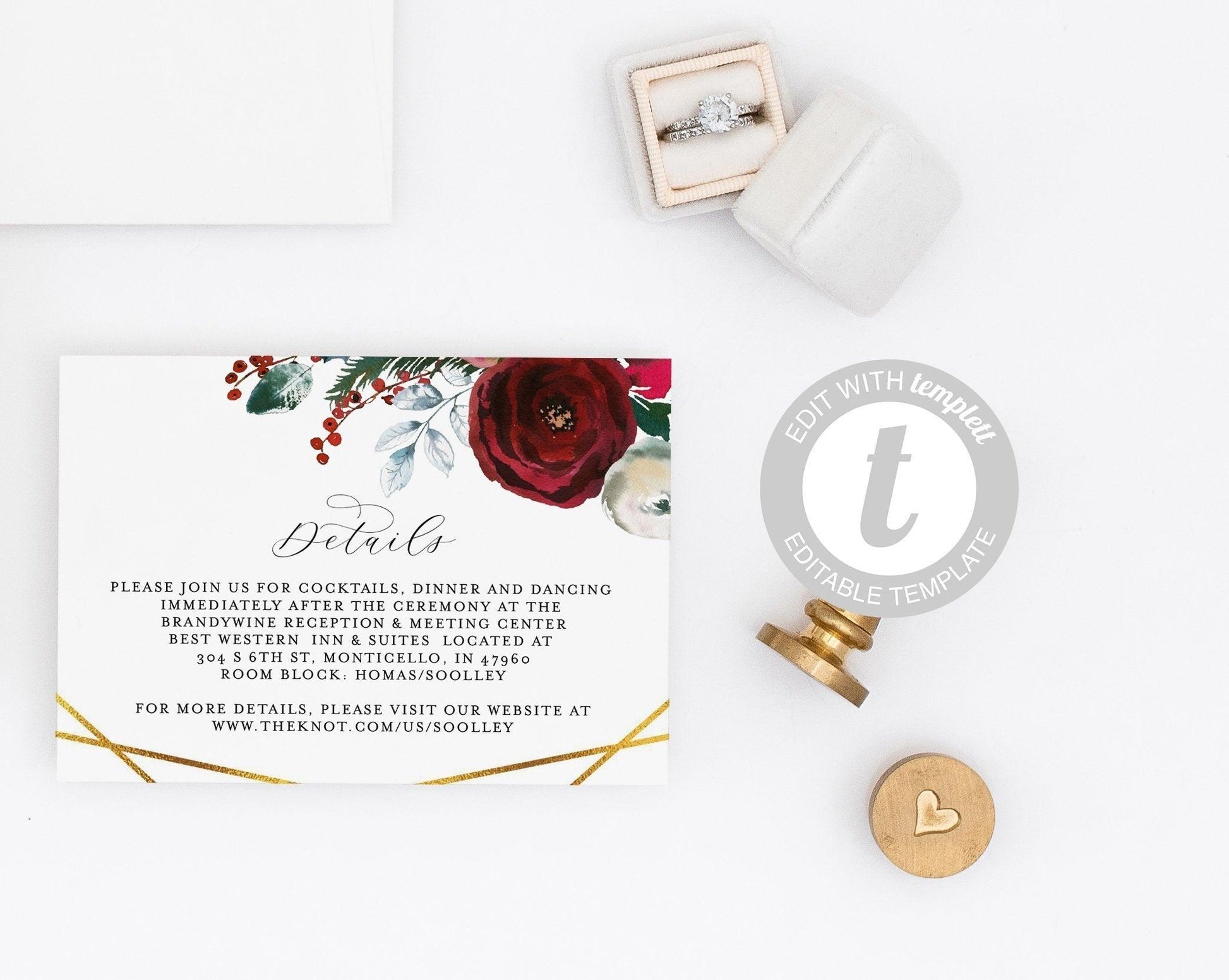 Wedding Details Card Template, Instant Download Christmas Information Card Wedding Info Card Winter Holiday Wedding Geometric - Ada - SAVVY PAPER CO