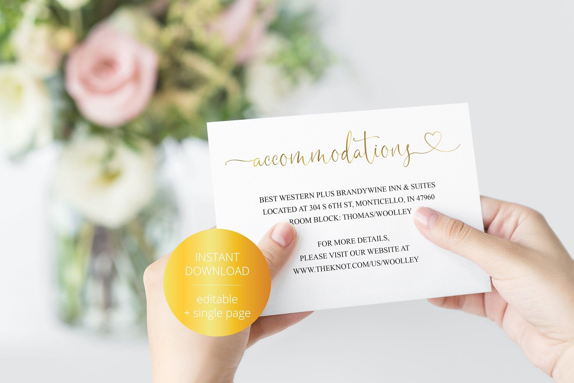 Wedding Details Card Template, Instant Download, Information Card, Wedding Info Card, Accommodations Card, Directions Card, Gold - Heather - SAVVY PAPER CO