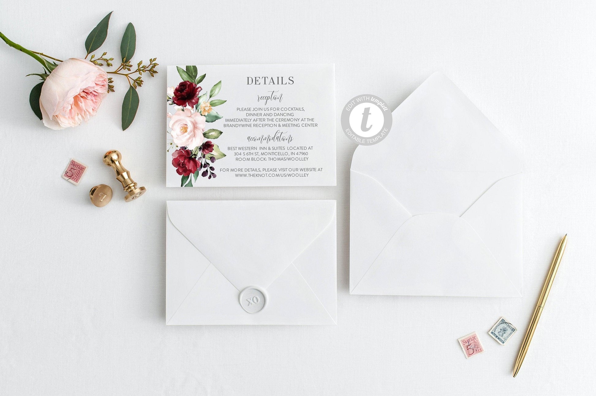 Wedding Details Card Template, Instant Download, Information Card, Wedding Info Card, Floral Watercolor Wedding,Details Template - Bella - SAVVY PAPER CO