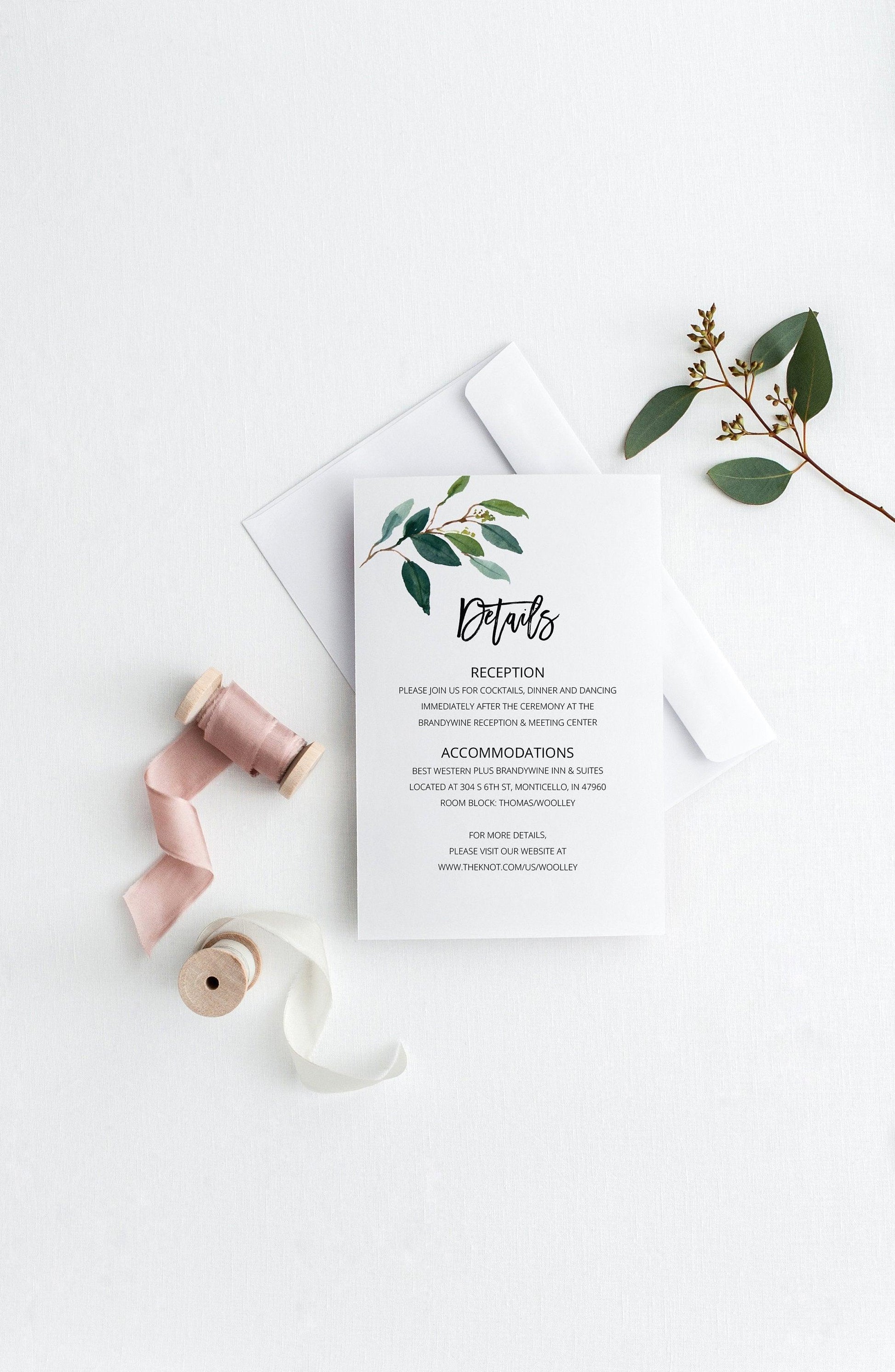 Wedding Details Card Template, Instant Download, Information Card, Wedding Info Card, Nature Wedding, Details Template, Rustic - Anna - SAVVY PAPER CO