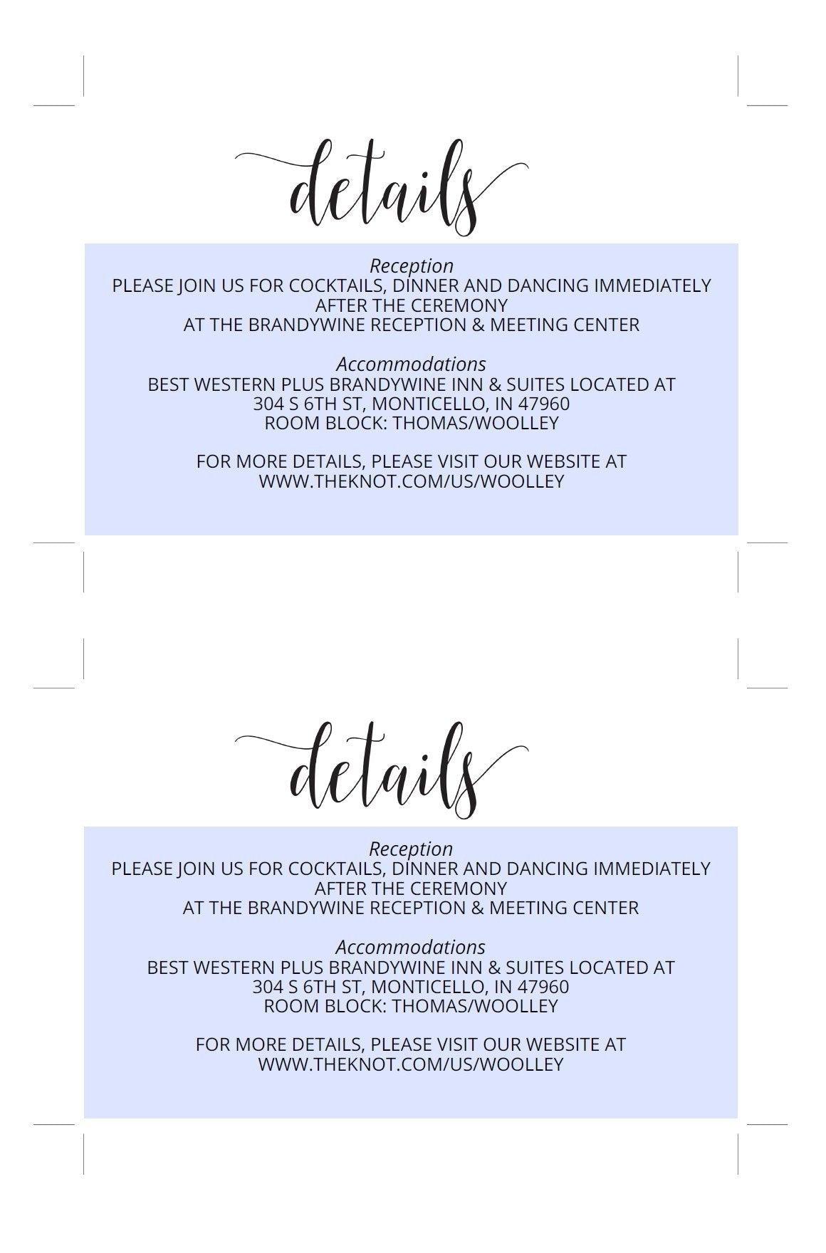 Wedding Details Card Template, Instant Download, Information Card, Wedding Info Card, Rustic Wedding,Details Template - Hannah - SAVVY PAPER CO