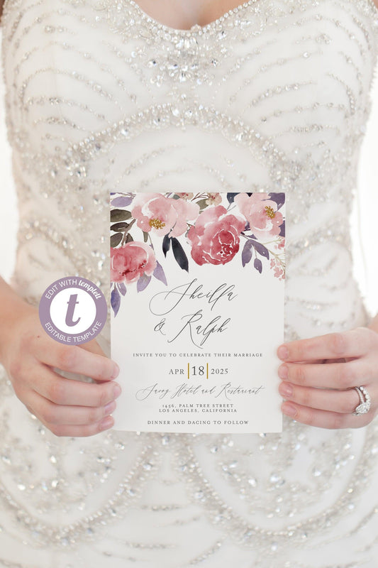 Wedding Invitation Editable Template, Printable DIY Instant Download Invites, Digital Download Invitations 100% Editable -Sheilla - SAVVY PAPER CO
