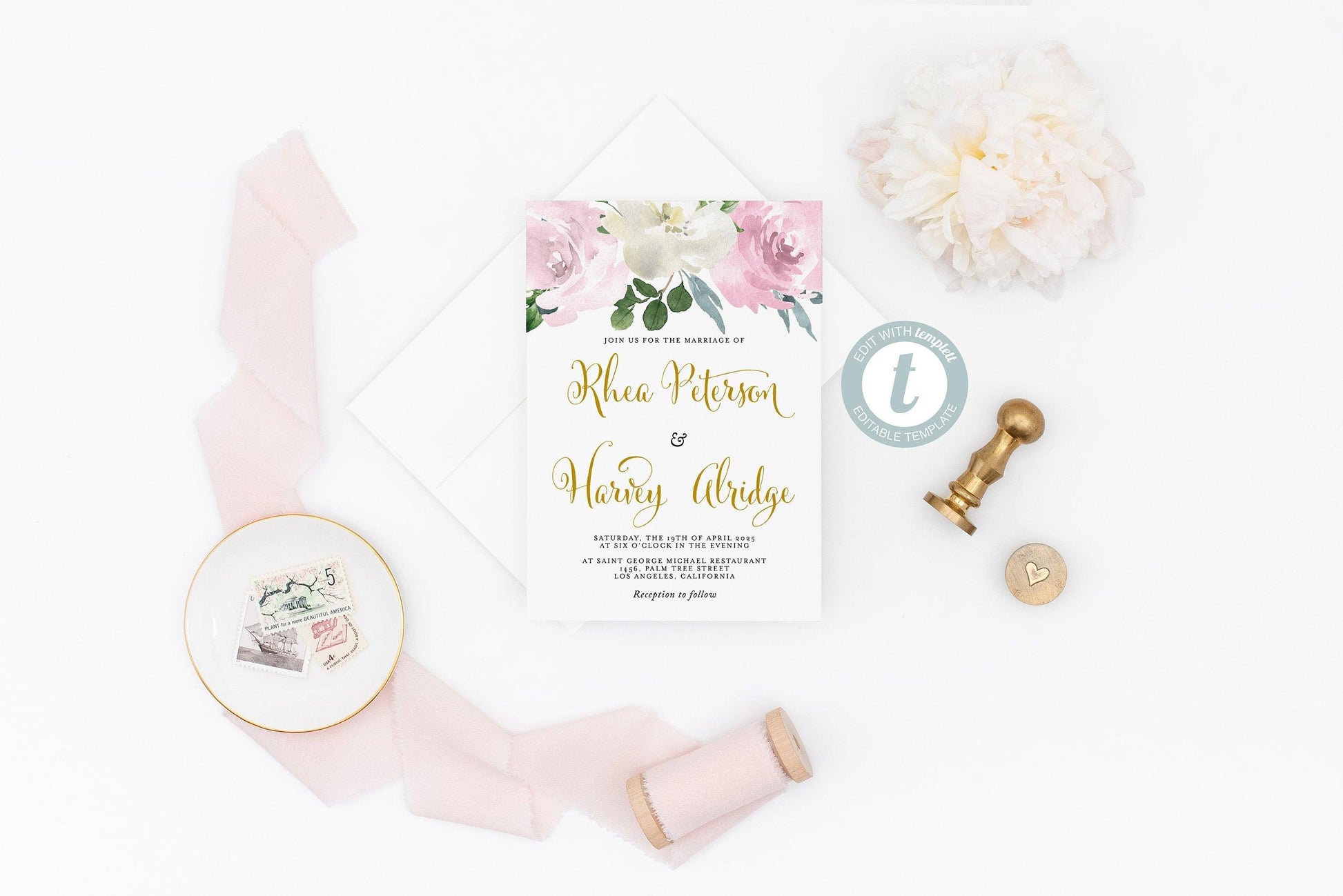 Wedding Invitation Template Instant Download Templett Printable Wedding Editable Blush Dusty Blue - Rhea - SAVVY PAPER CO