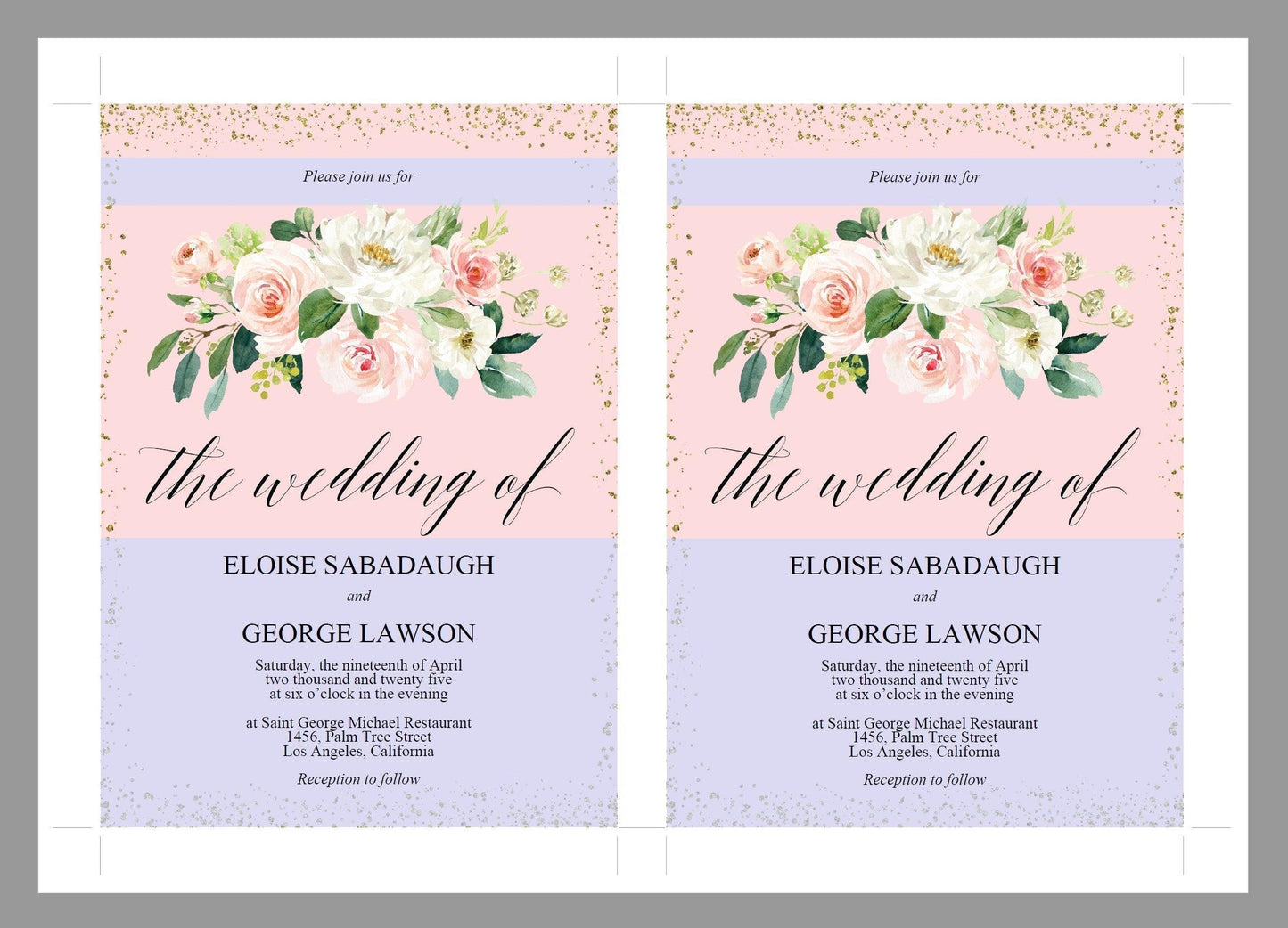Wedding Invitation Template, Printable Wedding Invitation, Gold Wedding, Instant Download, Editable Invitation,Floral, Blush Gold - Eloise - SAVVY PAPER CO