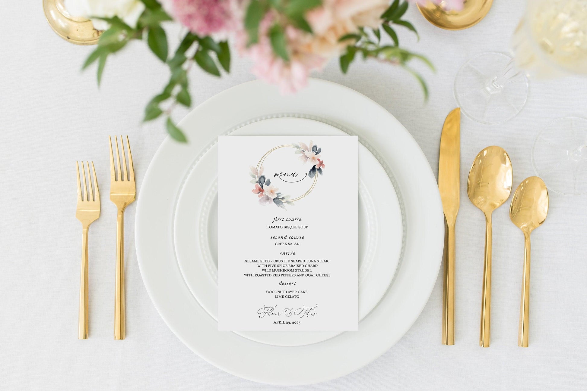 Wedding Menu Printable, Wedding Menu Template, Rustic Menu, Printable Menu Card, Instant Download Editable Templett - Fleur - SAVVY PAPER CO