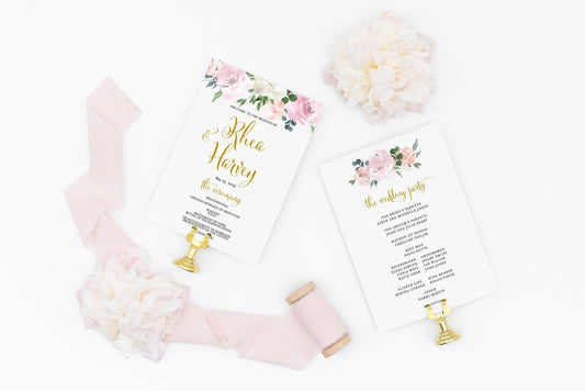 Wedding Program Fan Template Printable Ceremony Programs Editable Template Instant download Dusty Blue Blush Greenery - Rhea - SAVVY PAPER CO