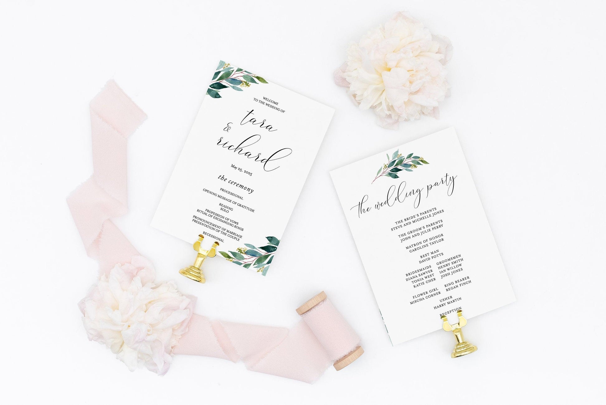 Wedding Program Fan Template Printable Ceremony Programs Editable Template Instant download Greenery - Tara - SAVVY PAPER CO