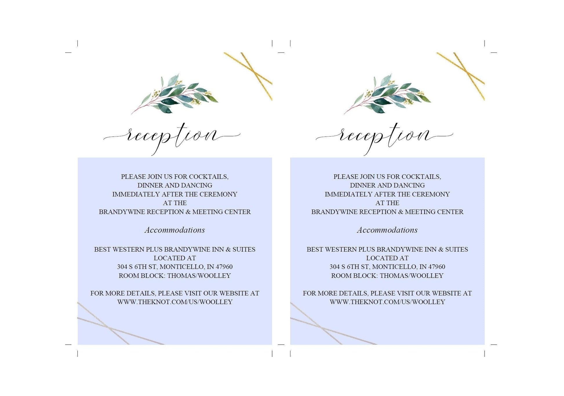 Wedding Reception Card Template, Instant Download Information Card, Wedding Info Card Greenery Gold Reception Template - Tara - SAVVY PAPER CO