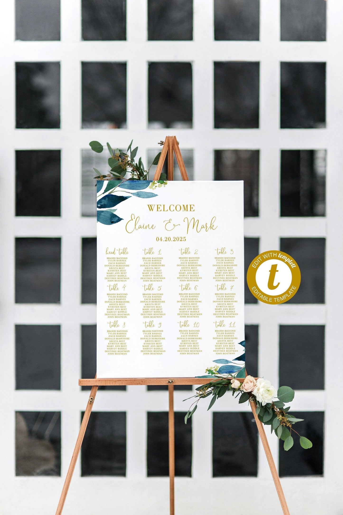 Wedding Seating Chart Template, Printable Dusty Blue Seating Sign, Editable Text INSTANT DOWNLOAD -Elaine - SAVVY PAPER CO