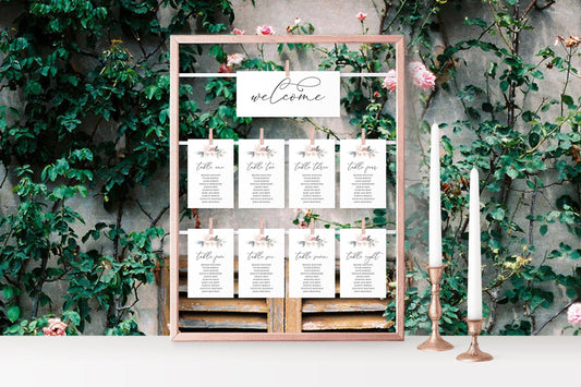 Wedding Seating Chart Template Printable Floral Seating Sign Seating Cards Editable Text INSTANT DOWNLOAD - Fleur - SAVVY PAPER CO