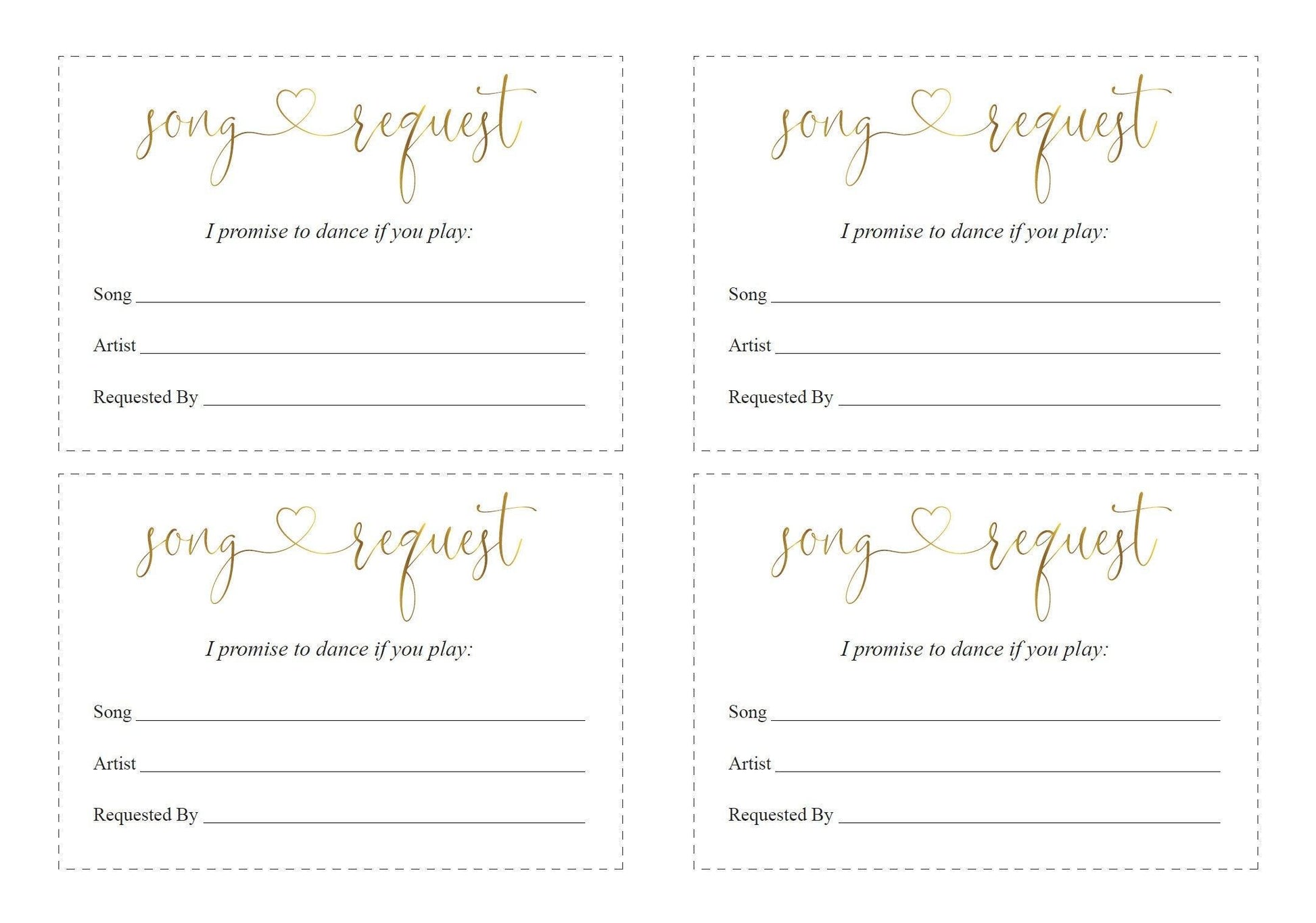Let's dance card, Song Request Insert Card Template, Dancing Card, Dance Card, RSVP, Wedding Song Request, Gold - Heather - SAVVY PAPER CO