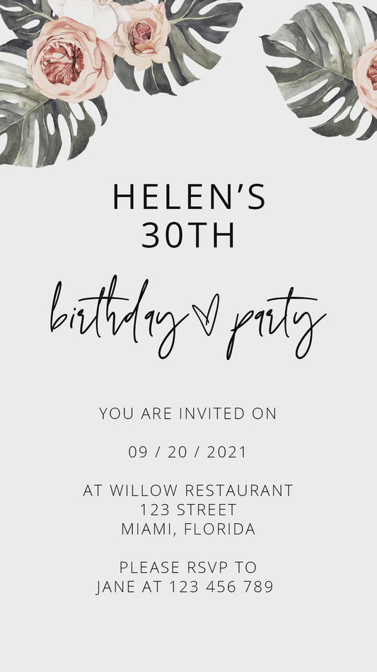 Download immediato di Boho Birthday Video Evite, invito elettronico, invito video di compleanno, invito animato