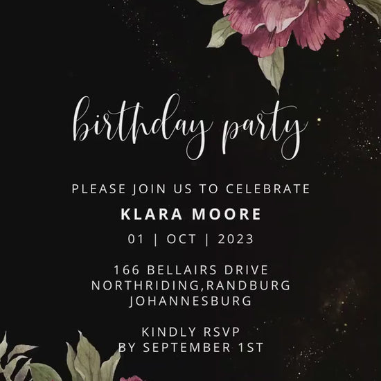 Digital birthday video invitation, Editable Video Invite, Personalized animated invitations Any Age, Instant Download, Floral Ecard Template